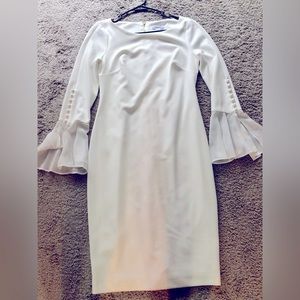 Calvin Klein Bell Sleeve A-Line Ladies Business Casual White Dress